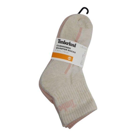 Timberland Womens Cushioned Ankle Quarter Socks 5 Pk Breathable Pink Gray Cream - Picture 1 of 10